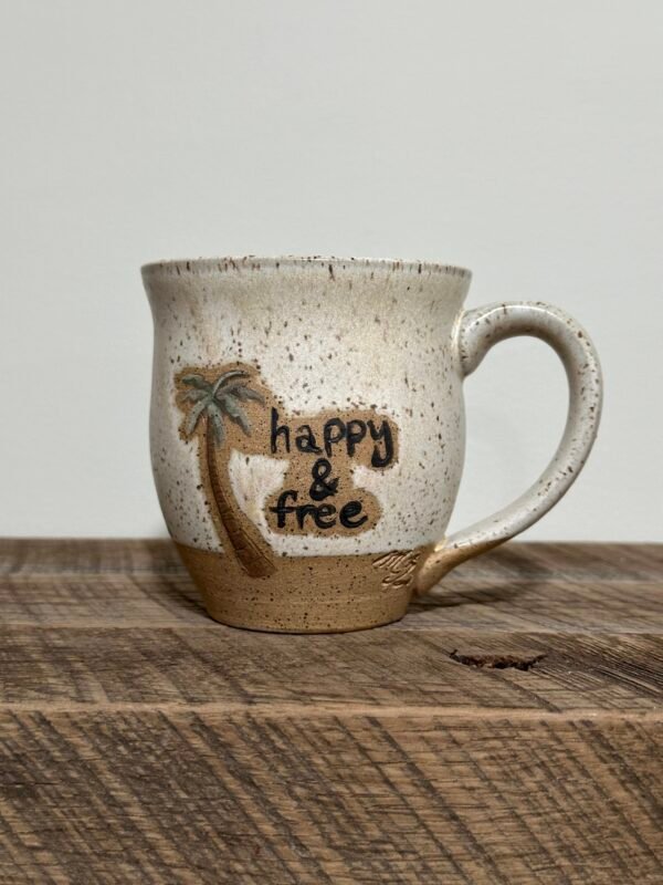 "Happy and Free" Custom Handmade Pottery Mug - Image 2